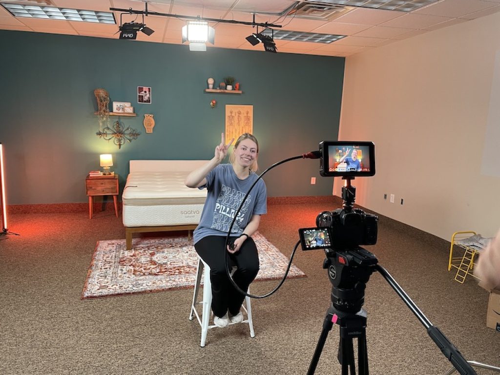 Julia Forbes, the lead Sleep Advisor product tester, in our mattress testing facility